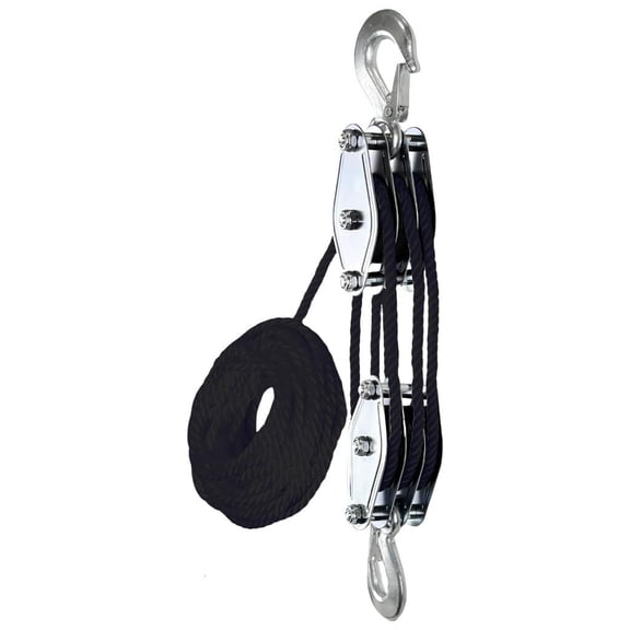 MOMOJIA Upgraded 3/4 Wheel Rope Pulley Hoist 1100/2200Lbs Block and Tackle Pulley System