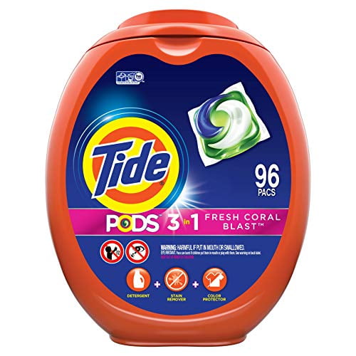 Tide PODS Laundry Detergent Liquid Pacs, Fresh Coral Blast Scent, HE Compatible, 96 Count (Packaging May Vary)