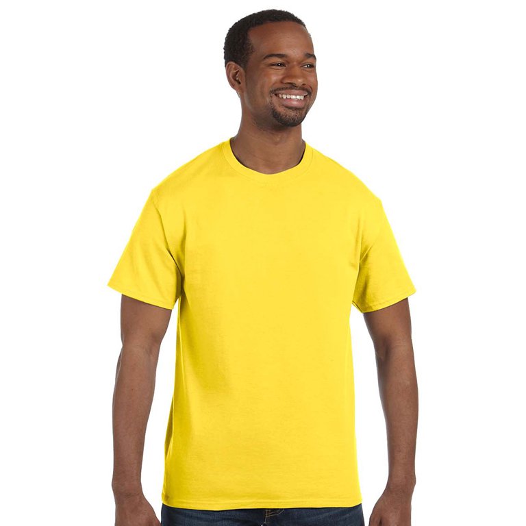 Hanes Ultimate Tagless Double-Needle Crewneck T-Shirt, Yellow