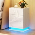 thumbnail image 4 of Dextrus Set of 2 Modern 3 Drawers LED Nightstand, 27" UV High Gloss Bedside Tables Nightstand with Drawer and Adjustable LED Light for Bedroom, Living Room, Marble White, 4 of 8