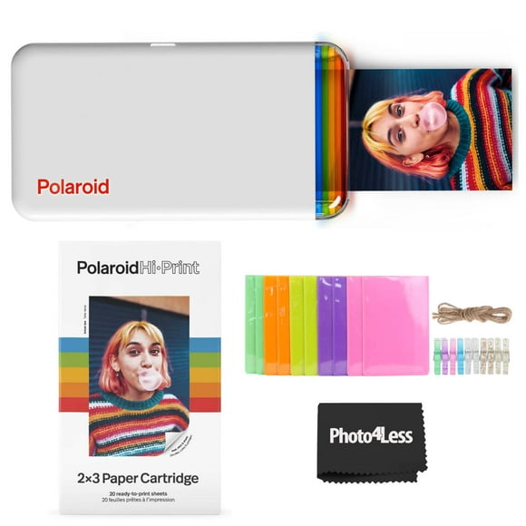 Polaroid Hi-Print 2x3 Pocket Photo Printer + Polaroid Hi-Print 2X3 Paper Cartridge 20 sheets + Hanging Photo Frames