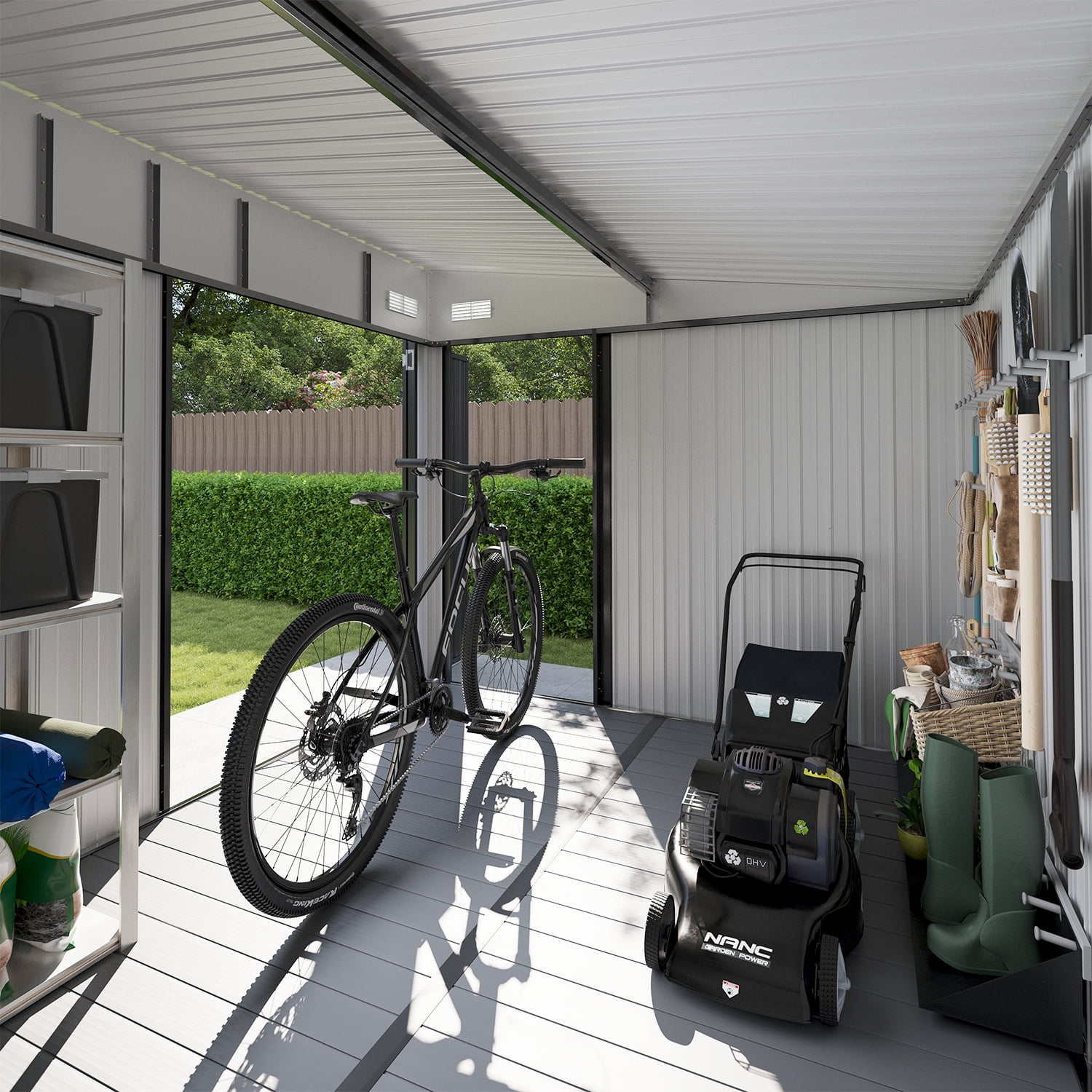 BaPiPro 10'x8' Lean-to Metal Storage Shed with Floor, Outdoor Lockable Shed with Triple Doors & Vents for Garden, Backyard, Patio - Black