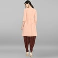 thumbnail image 4 of Janasya Indian V-Neck 3/4 Sleeve Geometric Print Peach Poly Crepe Kurta With Dhoti Pant For Women, 4 of 6