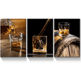 thumbnail image 1 of Rosework 3 Panel Framed Canvas Wall Art, 12x16 Inch*3, Whiskey With Vintage Bottle, Made In USA, 1 of 6