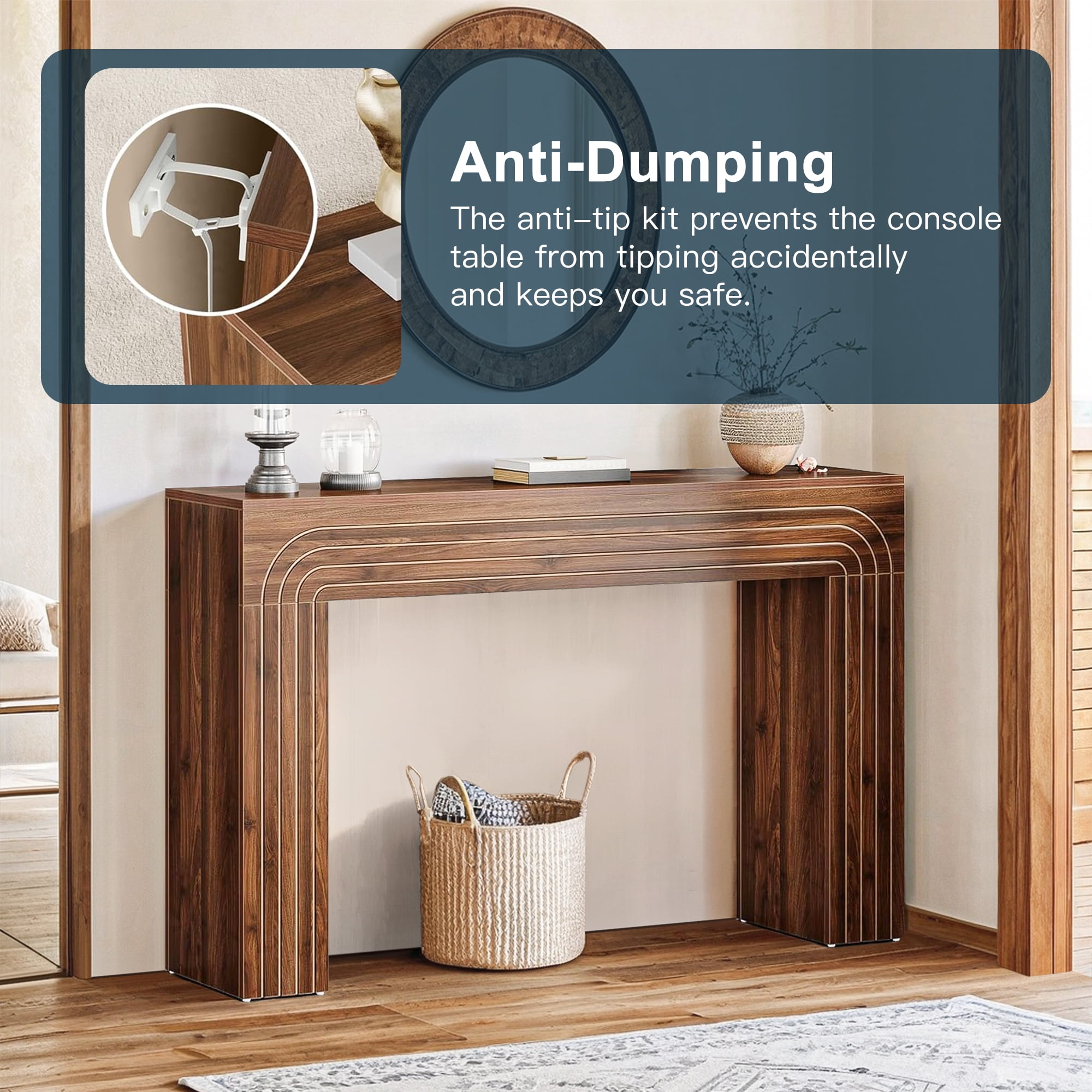 Demi Bonn 55" Wood Console Table, Farmhouse Sofa Table Hallway Table for Hallway, Bedroom, Living Room, Brown