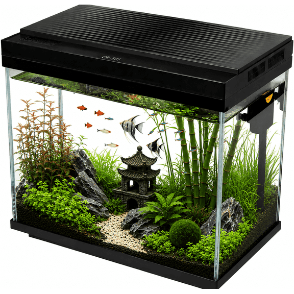 Cuopluber 3 Gallon Fish Tank with Filter and Light No-Install Small Aquarium Starter Kit