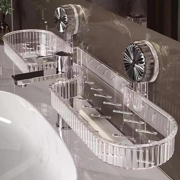 No Drill Suction Cup Shower Shelf - Wall Mounted Bathroom Organizer, Transparent Removable