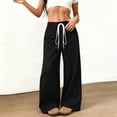 thumbnail image 2 of Women's Wide Leg Pants Faux Suede High Waist Barrel Palazzo Pants Casual Waistband Drawstring Comfy Baggy Trousers Black, 2 of 8