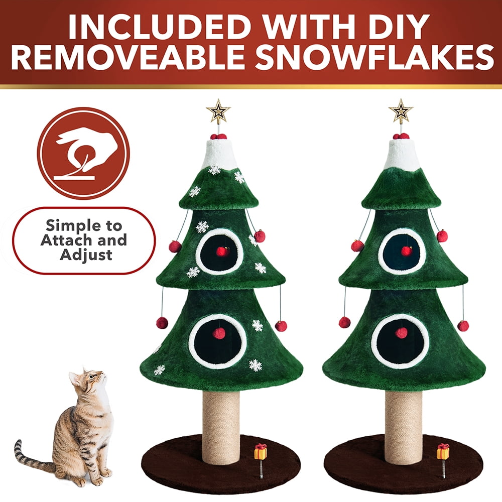 Stephan Roberts 52"  H Alpine Christmas Cat Tree Tower with Scratching Post, Cat Condo & Hanging Toys, Green