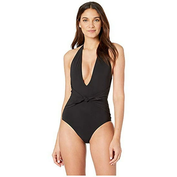 Tory Burch Solid Tie One Piece Swimwear, Black, Large 