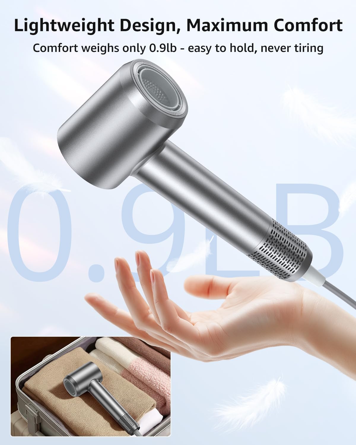 Negative Ionic Hair Dryer, 110000 RPM High-Speed Brushless Motor for Fast Drying, Low Noise with HD Display, Diffuser & Nozzle Included, 4 Temperature & 2 Speed Settings - Blow Dryer
