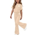 thumbnail image 2 of BXJX Girls Outfit Sets Size 14 T, Summer Crew Neck 2PC Short Sleeve T-Shirts and Flare Pants Sets Beige, 2 of 7