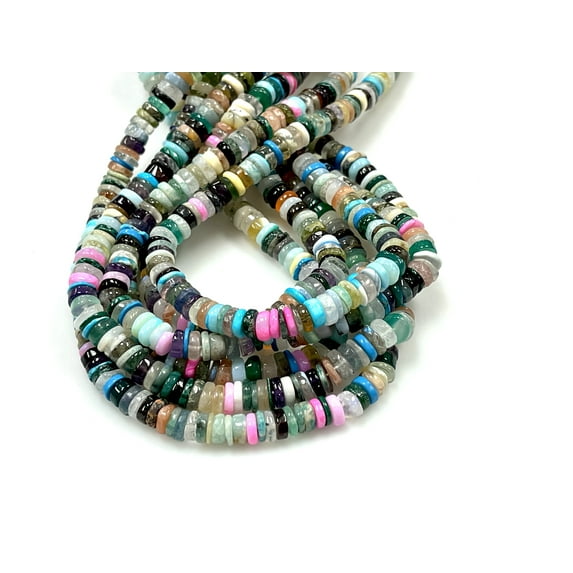 Multi Gemstone Heishi Disc Shape, Tyre Shape Beads Strand Size 6-8mm Yoga Healing Real Gemstone Beads For Jewelry Making