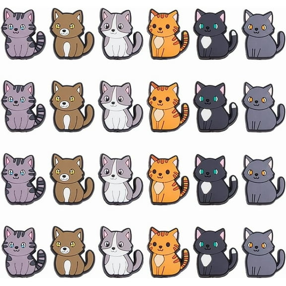 24Pcs 6 Colors Silicone Focal Beads Cute Cat Silicone Beads Cartoon Animal Loose Beads with 3mm Hole for Keychain Making DIY Necklace Bracelet Jewelry