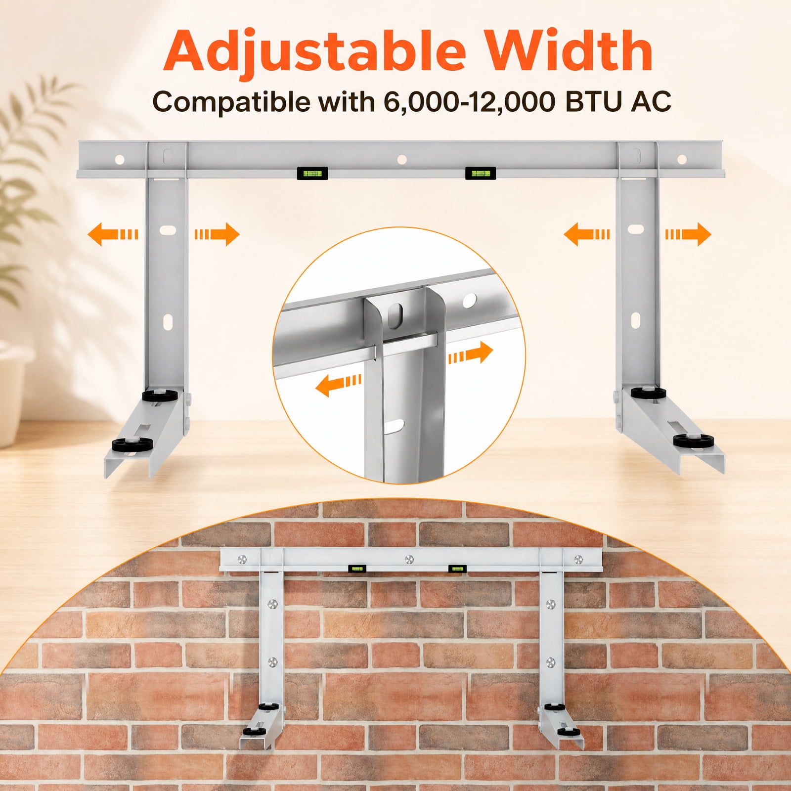 RUIE Mini Split Wall Mounting Bracket for 6000-12000 BTU Ductless AC, Universal Heat Pump Support with Anti-Vibration Dampers & 440 lbs Capacity, Zinc-Coated Steel AC Bracket, Silver