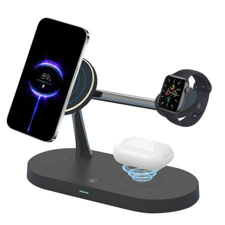 Portable Wireless Charger 5-in-1 Double Coil Wireless Charger for Mobile Phone 15w Fast Charging for Watch Earphones