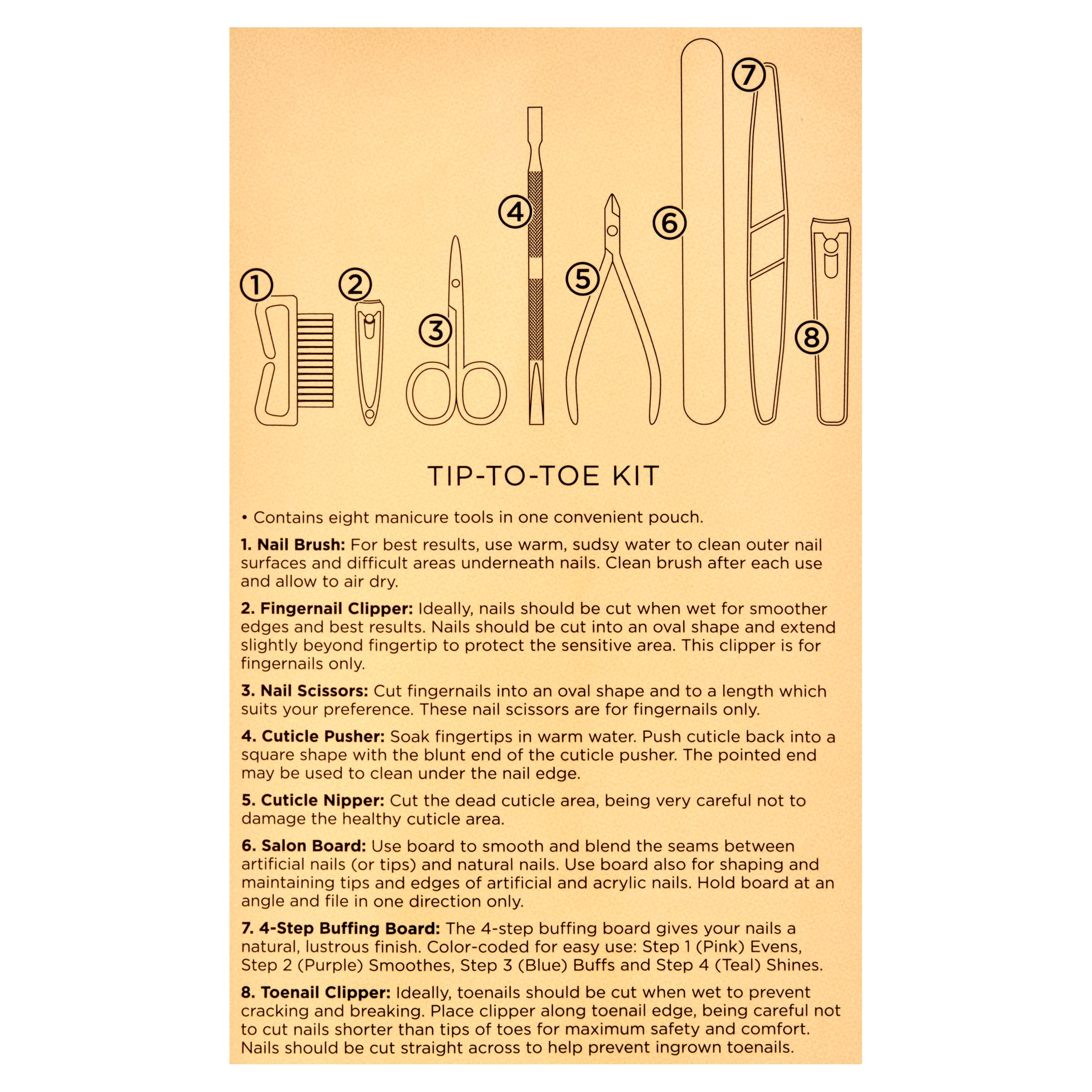 Equate Tip-to-Toe Kit for Manicures & Pedicures, (8 Count
