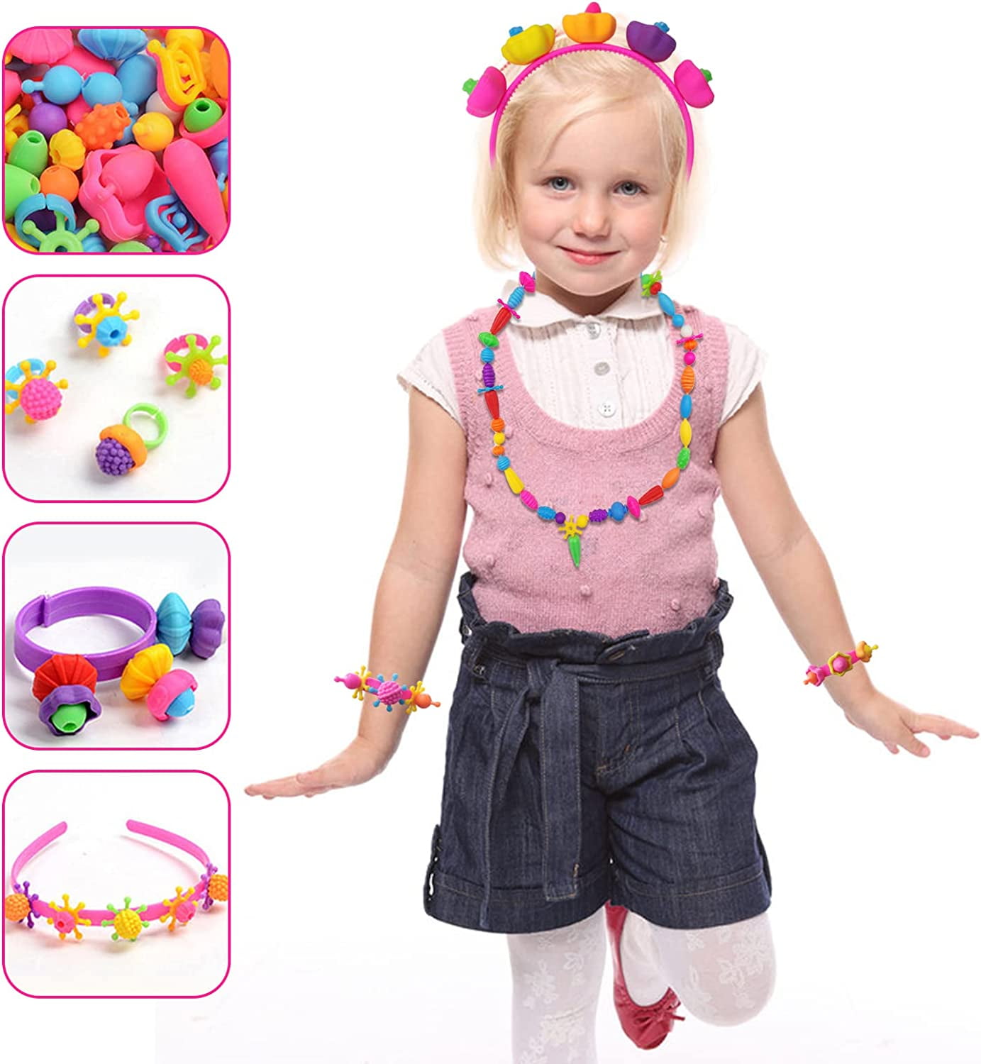 Somnr Pop Beads, 700+ Pcs Jewelry Making Kit, DIY Arts and Crafts for Age 3+Year Old Girls, Kids Creative DIY Set with Necklace, Bracelet, Rings