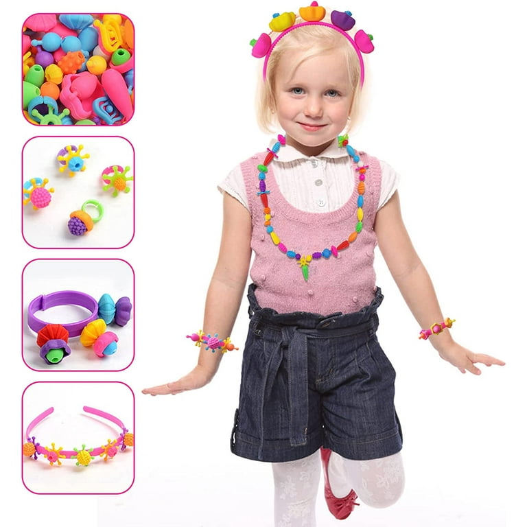 BIRANCO. Pop Beads, Jewelry Making Kit - Arts and Crafts for Girls Age 3, 4, 5, 6, 7 Year Old Kids Toys - Hairband Necklace Bracelet and Ring Creativity DIY