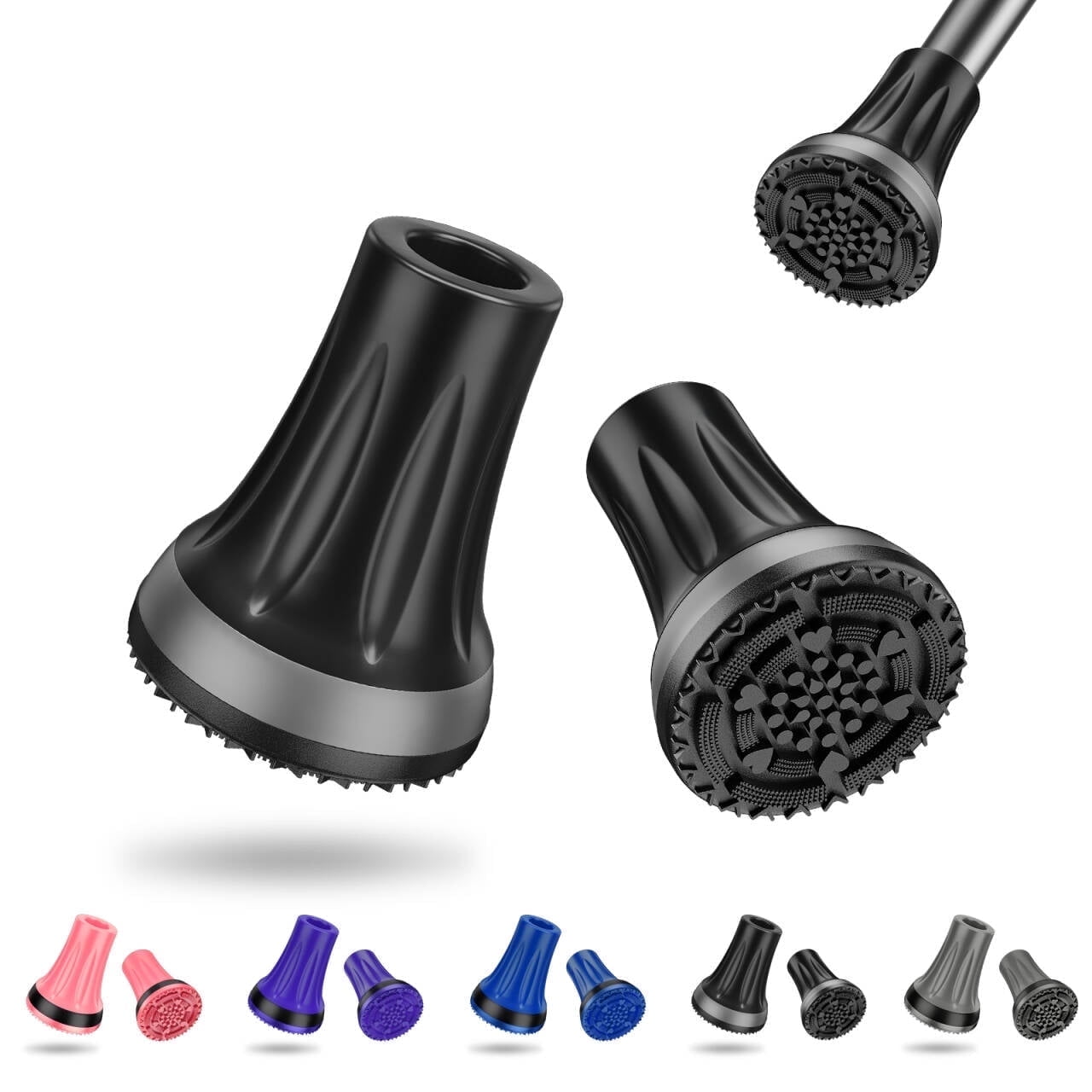 SupreGear 5/8 inch Heavy Duty Rubber Cane Tips, Non-Slip Replacement Feet, 2-Pack, Black