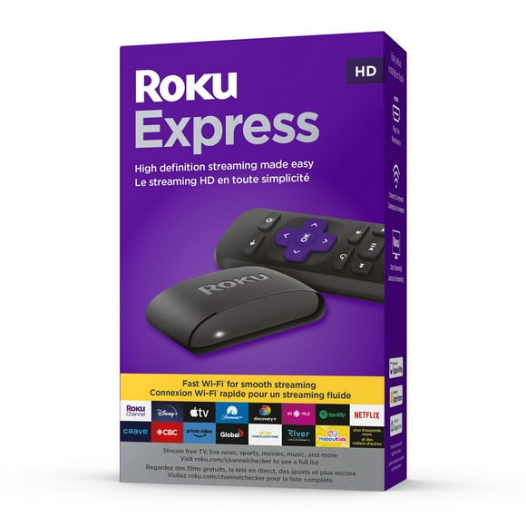 Roku Express (Nouveau, 2023) Lecteur de « streaming » HD avec câble HDMI haute vitesse et télécommande simple (sans commandes de la télé), configuration guidée et Wi-Fi rapide Le streaming HD