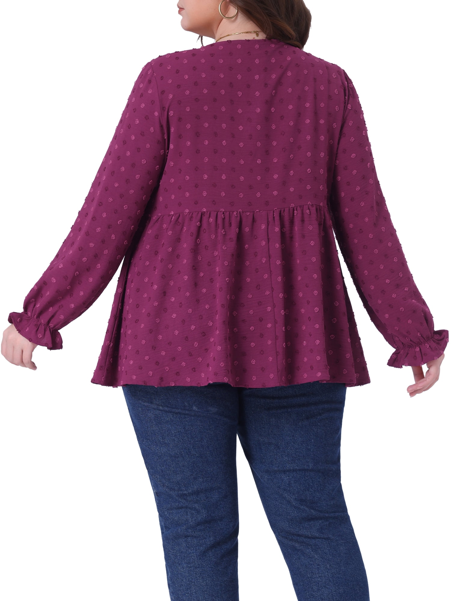 DARING DIVA Women's Plus Babydoll Round Neck Tiered Swiss Dots Blouse 4X Red Purple