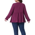 thumbnail image 4 of DARING DIVA Women's Plus Babydoll Round Neck Tiered Swiss Dots Blouse 1X Red Purple, 4 of 6