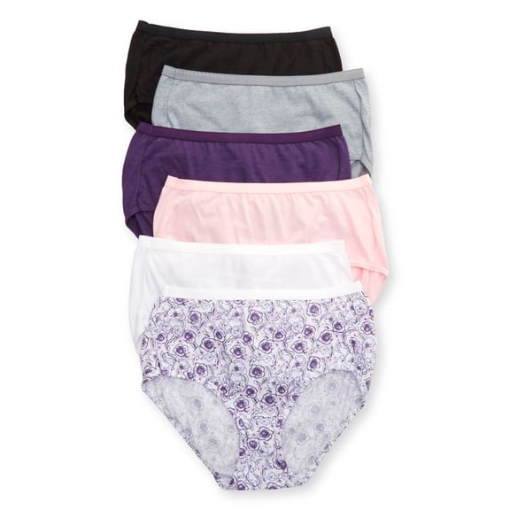Hanes Ultimate Women's Breathable Brief Underwear, 6-Pack Sugar Flower Pink/White/Concrete Heather/Black/Purple Vista Heather/Purple Floral Print 7