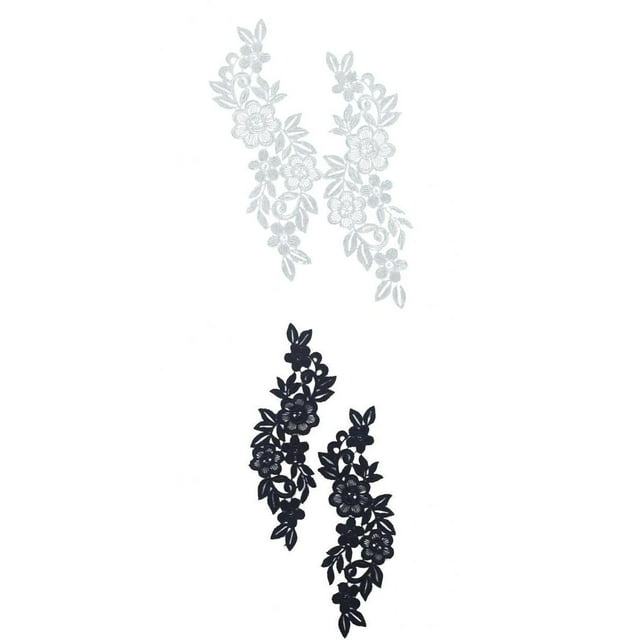 Pair El Applique Floral Blanco Del Cordón Bordó El Applique de Los Ajustes Del Arte de Costura+Pair El Applique Floral Negro Del Cordón Bordó El Appli Soledad Applique floral del cordón
