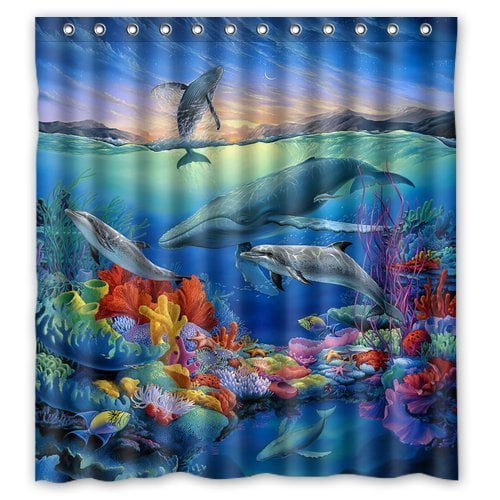 Odecor Undersea World Dolphin Shower Curtain Polyester Fabric Bathroom Decorative Size 66x72 Inches Com Odecor Undersea World Dolphin, Dolphin Shower Curtain