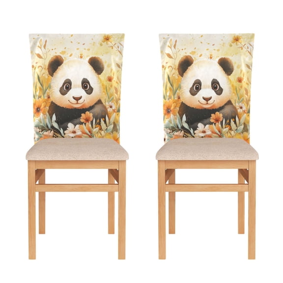 WOBOGO Cute Panda Surrounded by Flowers Dining Room Chair Covers 2 Pieces Super Fit Elastic Fiber Removable Washable Protective Cover