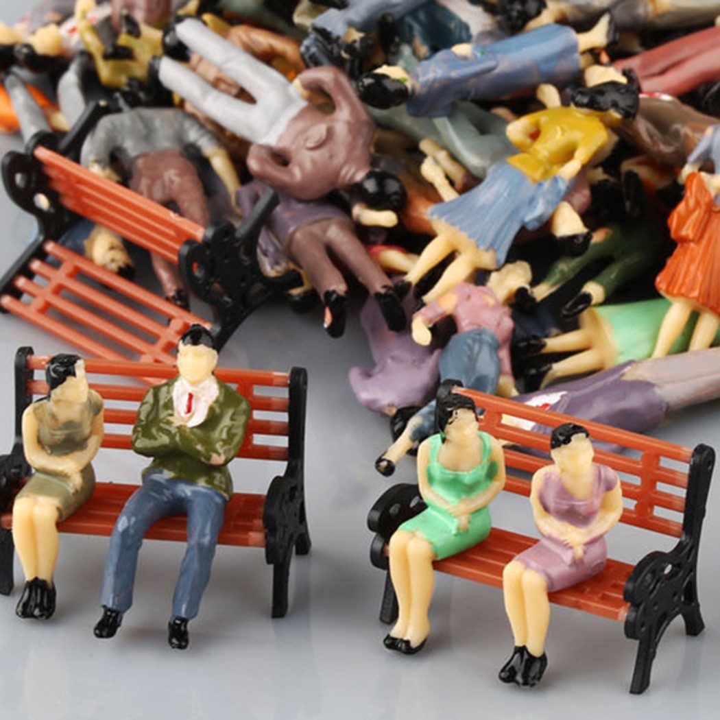 50 Pcs 1:32 Scale Sitting Plastic Figures - Painted Mixed Colors - Miniature People