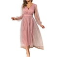 thumbnail image 2 of EGNMCR Robes de Soirée pour Femmes, Robes Formelles pour Femmes, Robes de Cocktail pour Femmes à Manches Longues Robe à Col en V Mode pour Femmes à Manches Longues Col en V Robe de Cocktail de Fête en Maille Unie avec Effet Bronzé Robe pour Femmes, 2 of 7
