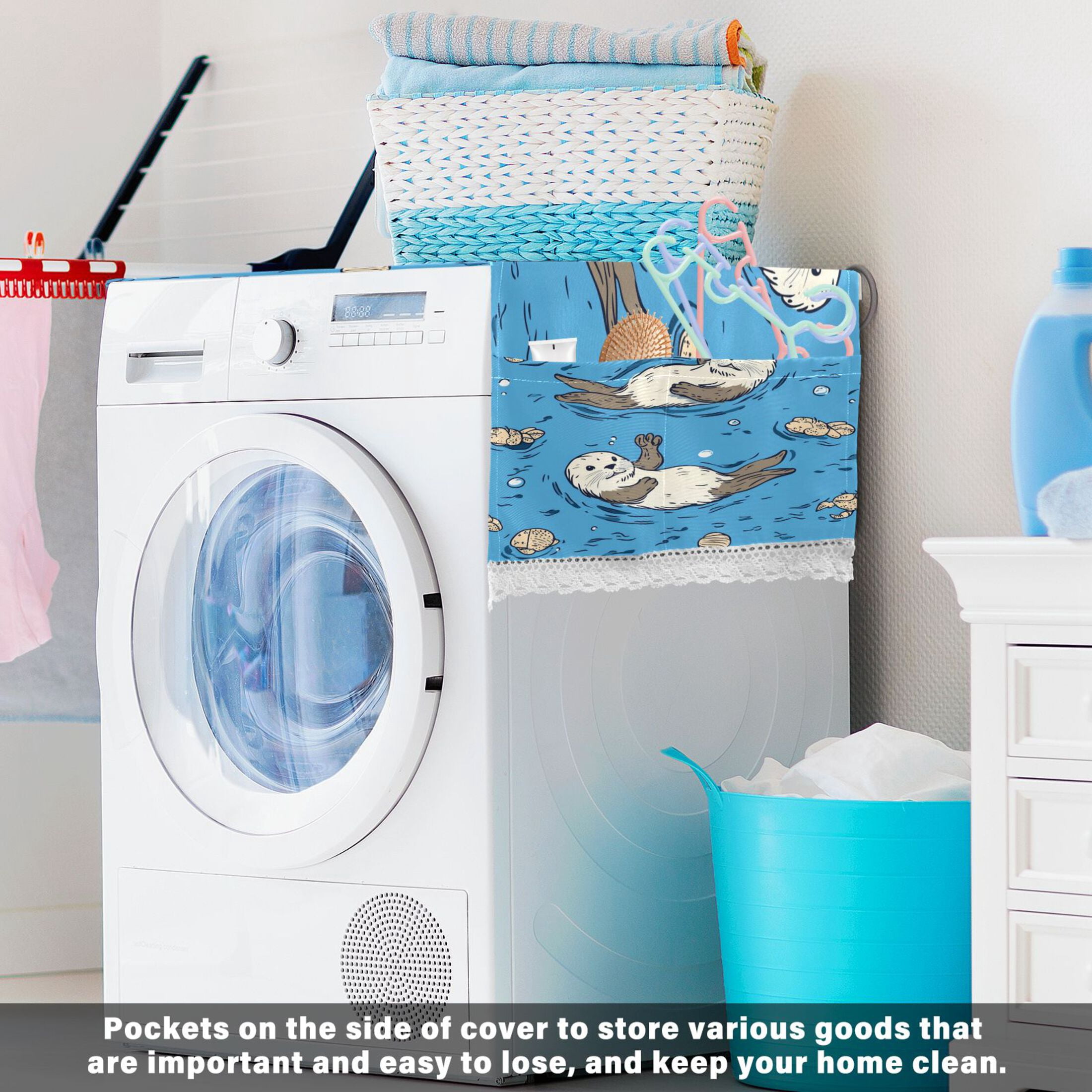 WOBOGO Cute Otter Pattern Washing Machine Cloth Dryer Refrigerator Top Cover Protective Non-Slip Mat For Kitchen Laundry