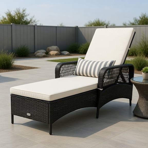 GVN Chaise Lounge Outdoor, Lounge Chair Outdoor,PE Rattan Armrest Chaise Lounge Chair with Adjustable Pillow