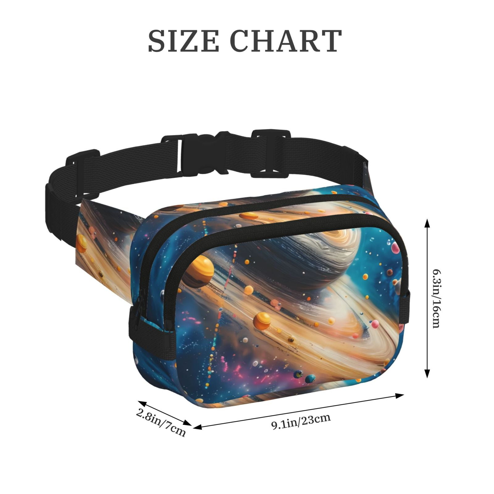 Picia Colorful Planet Universe Print Square Double-Layer Waist Bag Mini Adjustable Waist Belt Bag Exercise Running Travel Hiking