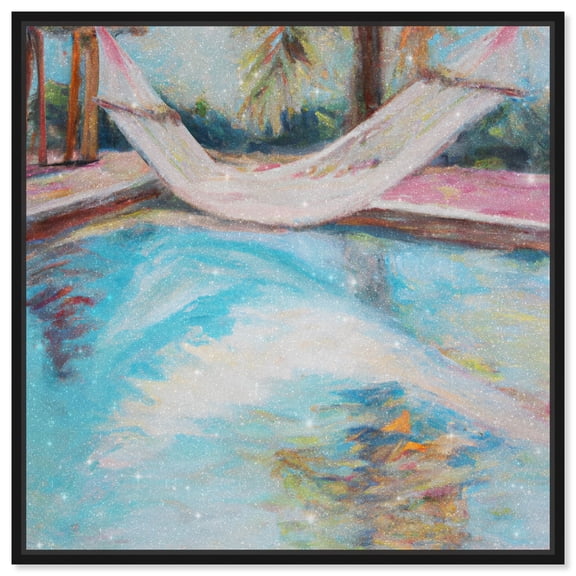 Poolside Hammock Chic Coastal Canvas Wall Art by Art Remedy, Black Floater Frame, 12"x12"