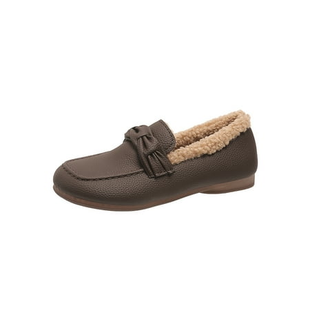 

Difumos Womens Moccasins Slippers House Shoes Plush Lined Winter Slippers with Nonslip Rubber Sole for Indoor and Outdoor Dark Brown 6.5