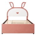thumbnail image 3 of DreamBuck Full Size Upholstered Platform Bed with 3 Drawers and Trundle, Wood Bed Frame with Rabbit-Shaped Headboard, Kids Bed with LED Lights, Full Bed Frame for Girls, No Box Spring Needed, Pink, 3 of 9