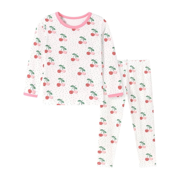 WIBACKER 2-7 Years Toddler and Little Girls' Long Sleeve Pajamas Set Cotton Top and Pants 2 Piece Sleepwear Pjs - Cherry