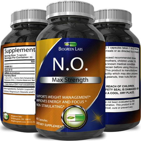 Biogreen Labs Nitric Oxide Booster Complex for Men and Women Amino Acid Supplement with L-Arginine and L-Citrulline Build Muscle Improve Stamina Better Recovery More Effective Workouts 60