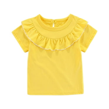 Kaemgyyd 6 M-5 T Baby Girl Short Sleeve T-Shirt Toddler Kids Ruffle Crew Neck Blouse Cute Solid Color Casual Tops Summer Clothes