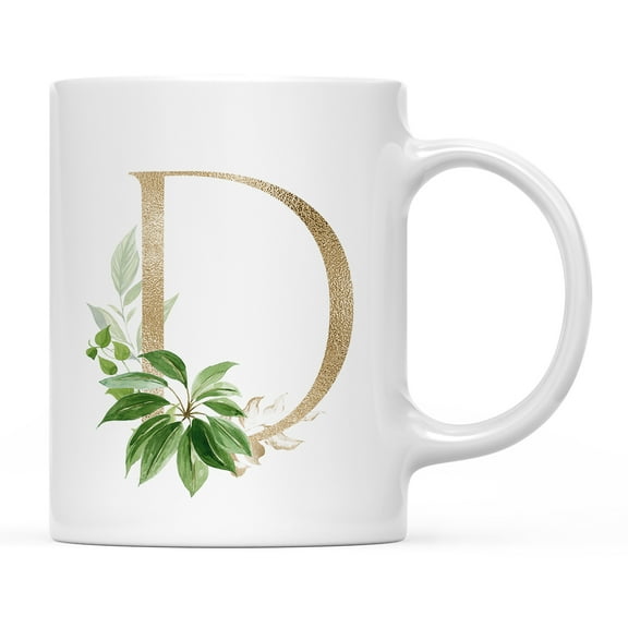 Koyal Wholesale Ceramic Coffee Mug, Exotic Tropical Monogram, Letter D