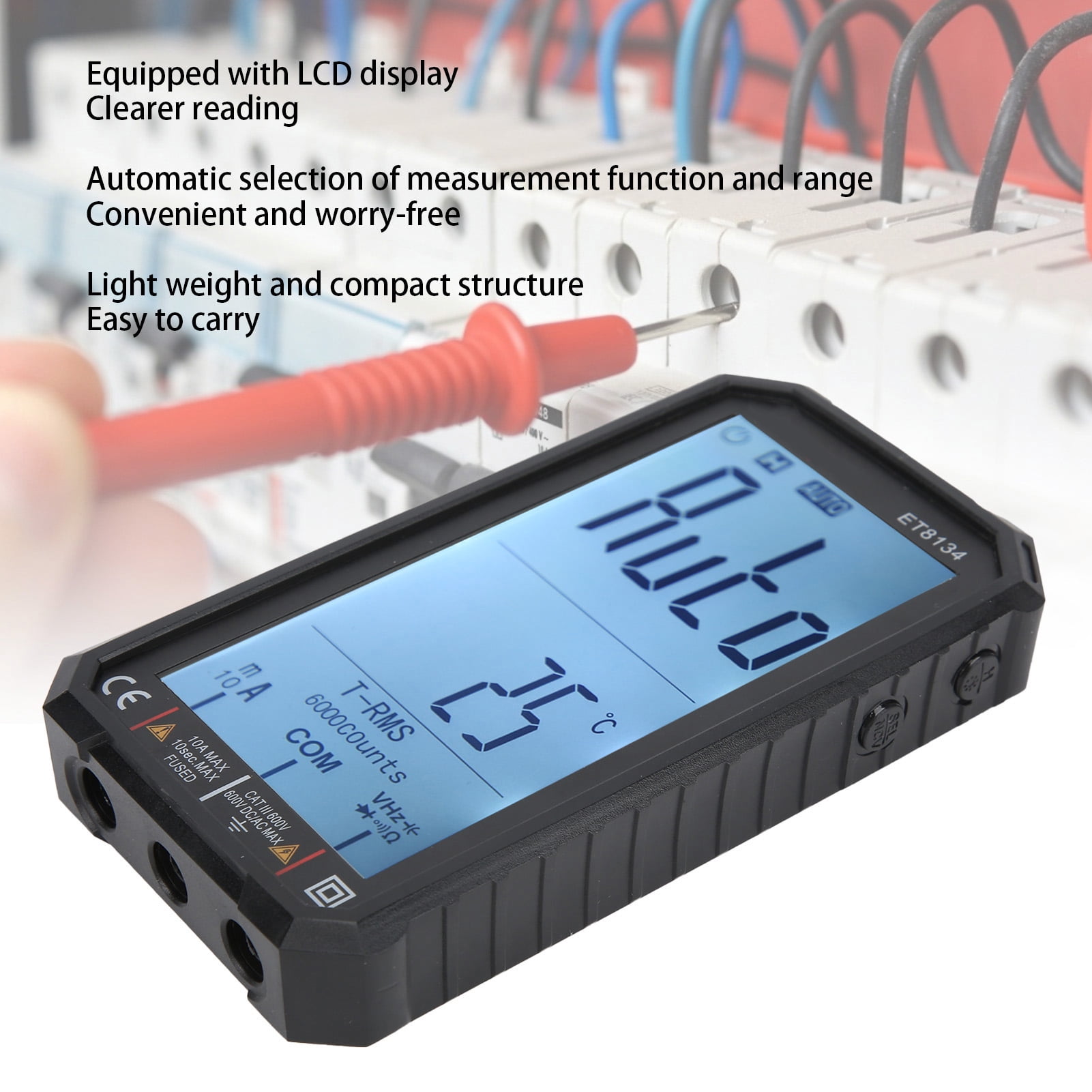 ET8134 Multi Function Multimeter LCD Automatic with Alarm 10A 600V