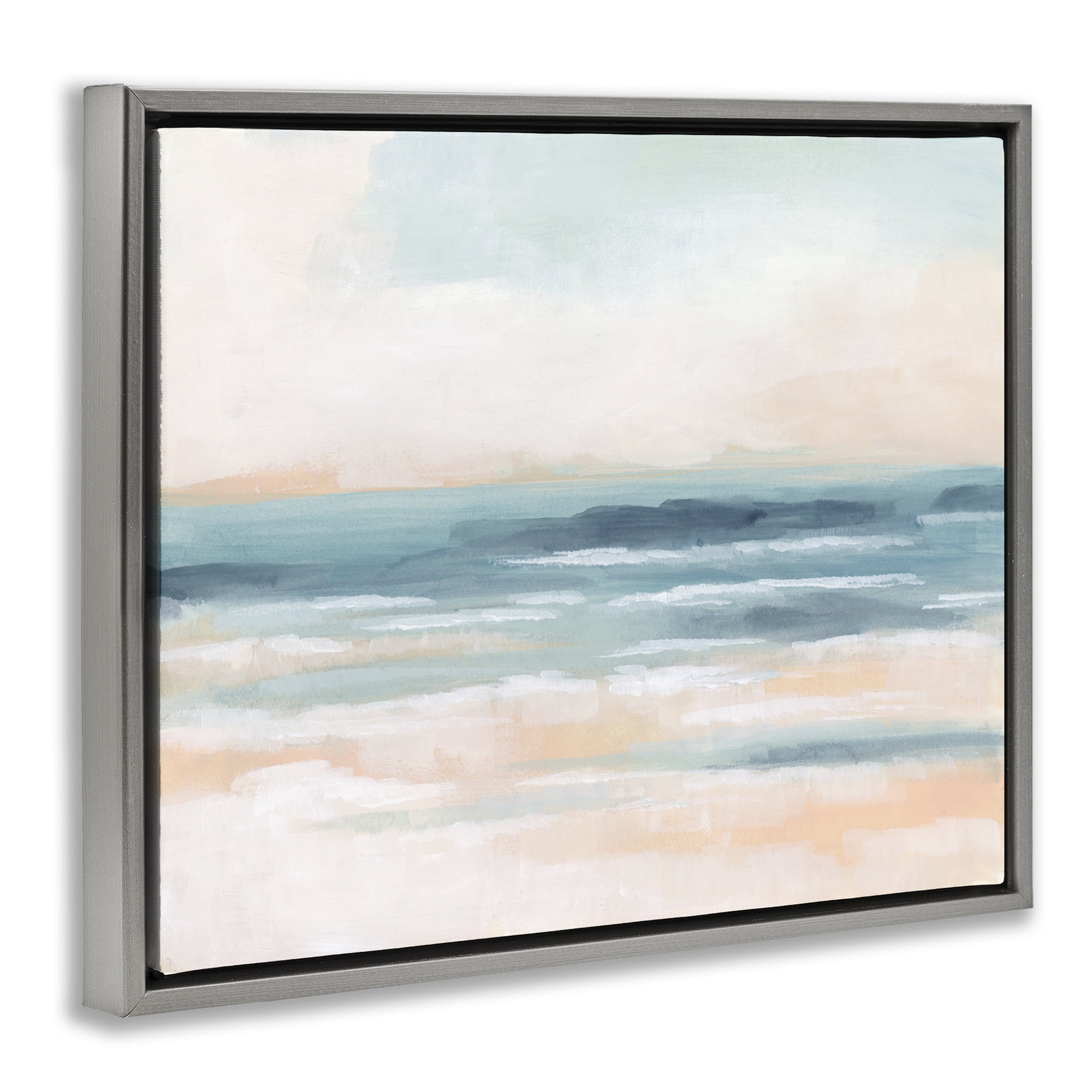 Stupell Industries Pastel Beach Coast Landscape Painting Gray Floater Framed Canvas Art Print Wall Art, 31 x 25