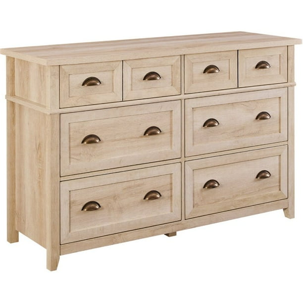 Odette 52" 6Drawer Cup Handle Framed Bedroom Dresser in White Oak