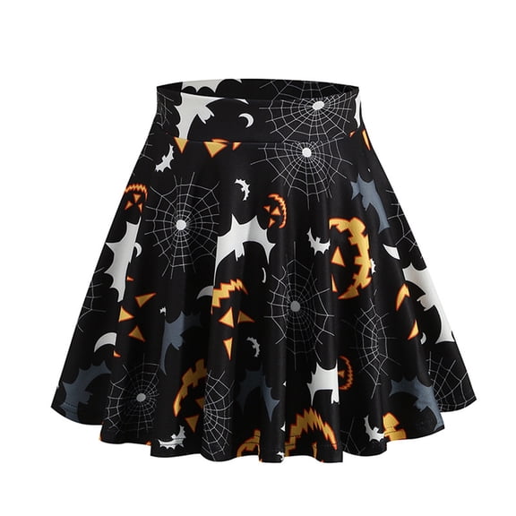 XIAOCHA Womens Halloween Print Skater Skirt High Waist Swing Bottoms Party Wear