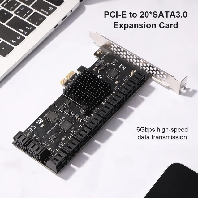Mining 6/12/16/20 Ports SATA 6Gb to PCI Express Adapter Controller Expansion Card PCIe to SATA III Converter PCIE Card頇曥灔旃措摐 20 Ports