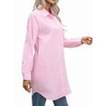 thumbnail image 3 of Robe Chemise Décontractée pour Femme Col en V Boutonnée Ample Manches Longues Mini Robes Rose TG, 3 of 8