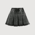 thumbnail image 4 of CPNG Girl's Casual High Waisted Pleated Denim Skirt Summer Vintage Trendy Side Zipper Uniform Skirt Jeans Skirt(Black,11-12 Years), 4 of 7